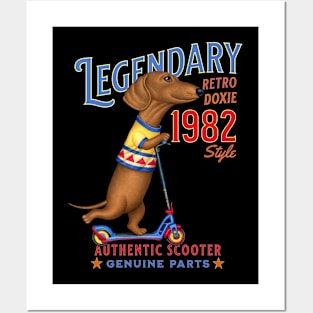 cute Funny Dachshund Legendary Retro Doxie on Scooter Posters and Art